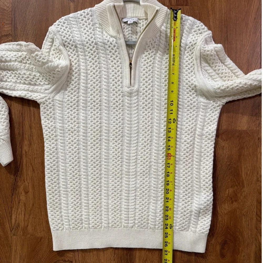 Reiss Bantham Men Med Off-White Cable Knit 1/4 Zip Sweater Wool Blend in Ecru